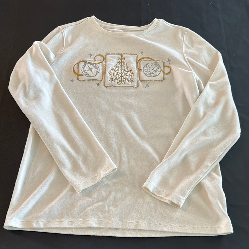 Festive Holiday White Top with Gold and Silver Accents